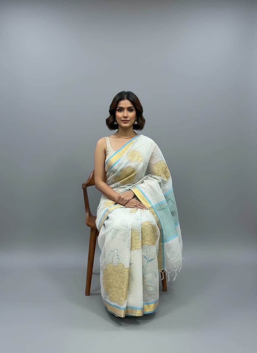 Morchari Applique Work With Thread Work With Unstitched Blouse | Grocsy