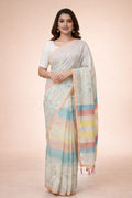 Morchari Mal Chanderi All Over kantha Work With Unstitched Blouse | Grocsy