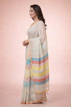 Morchari Mal Chanderi All Over kantha Work With Unstitched Blouse | Grocsy