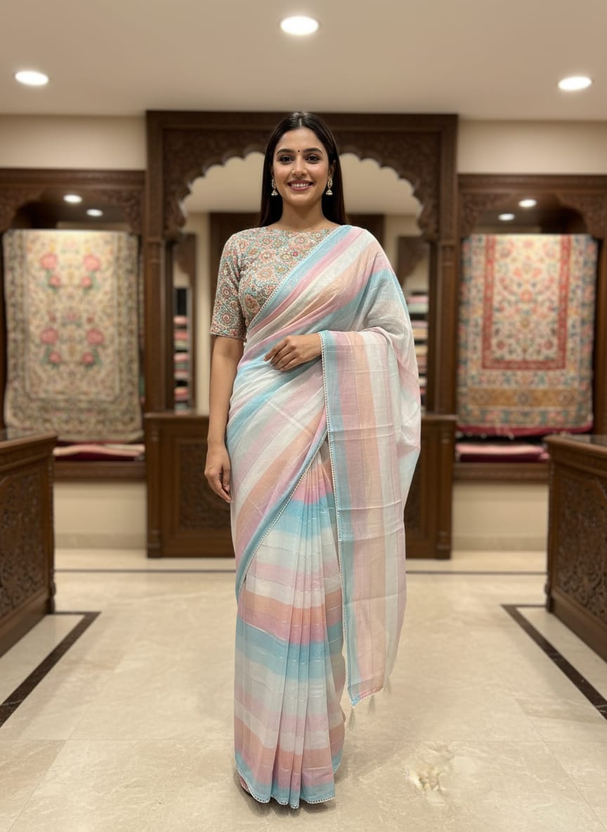 Morchari Multicolour saree with heavy unstitched blouse piece | Grocsy