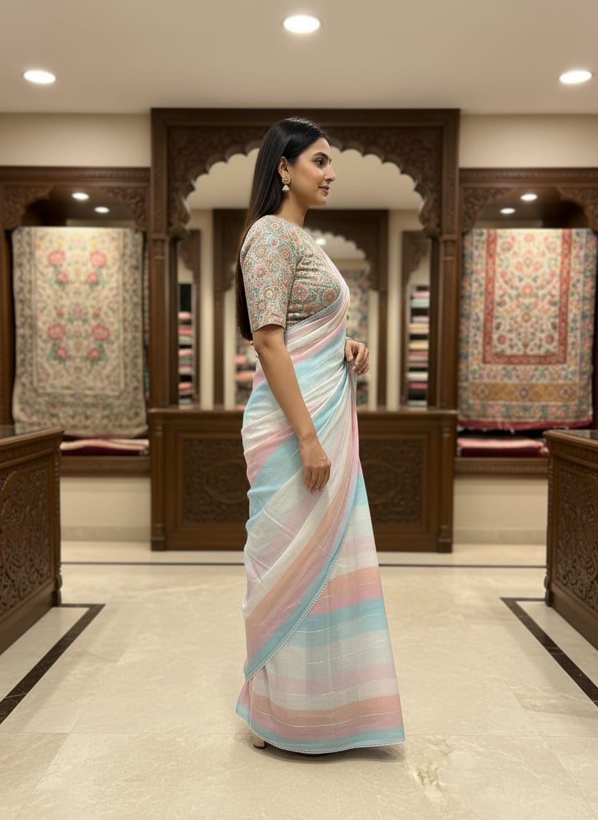 Morchari Multicolour saree with heavy unstitched blouse piece | Grocsy