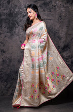 Morchari Pure Dola Silk Saree - Cream | Grocsy