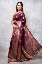 Morchari Pure Dola Silk Saree - Brown | Grocsy