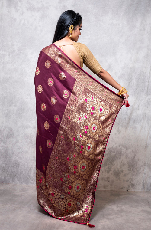Morchari Pure Dola Silk Saree - Brown | Grocsy