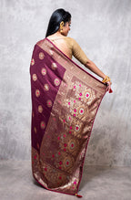 Morchari Pure Dola Silk Saree - Brown | Grocsy