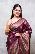 Morchari Pure Dola Silk Saree - Brown | Grocsy