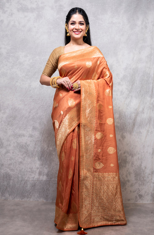 Morchari Pure Dola Silk Saree - Brown | Grocsy