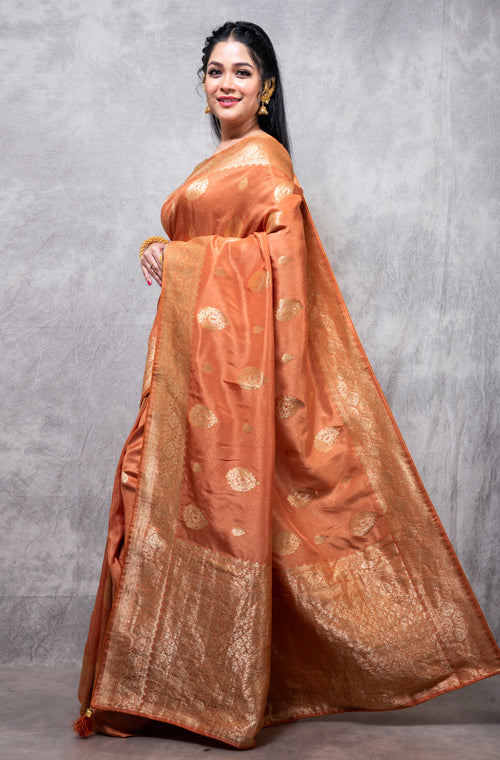 Morchari Pure Dola Silk Saree - Brown | Grocsy