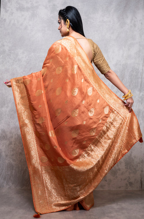 Morchari Pure Dola Silk Saree - Brown | Grocsy
