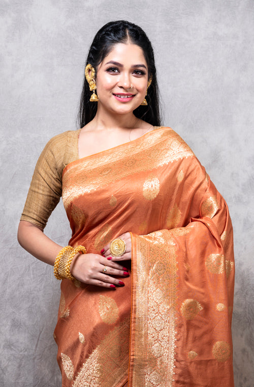 Morchari Pure Dola Silk Saree - Brown | Grocsy