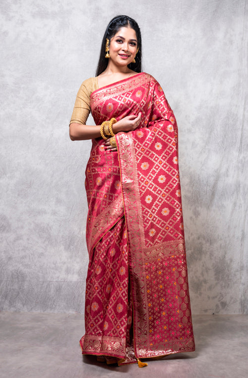 Morchari Pure Dola Silk Saree - Maroon | Grocsy