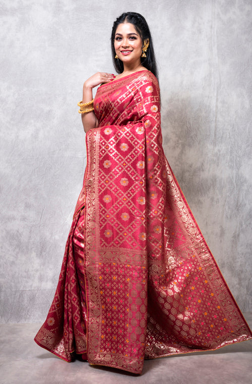Morchari Pure Dola Silk Saree - Maroon | Grocsy