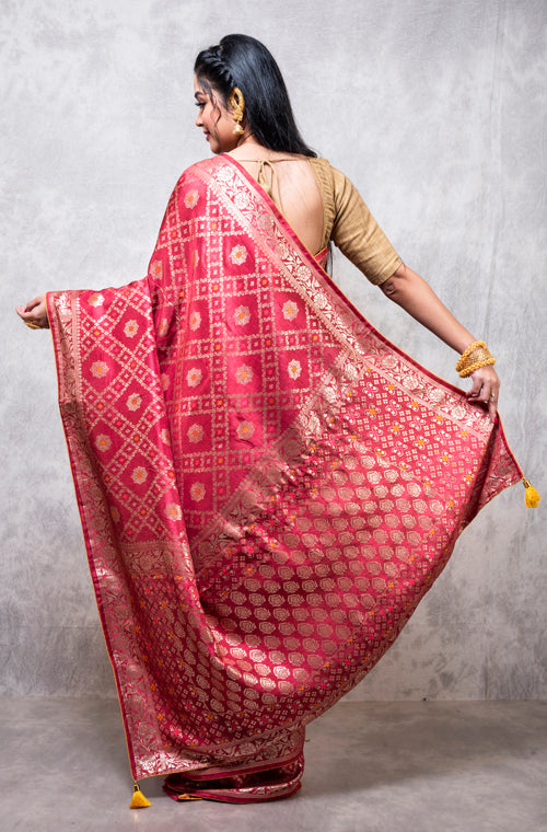 Morchari Pure Dola Silk Saree - Maroon | Grocsy