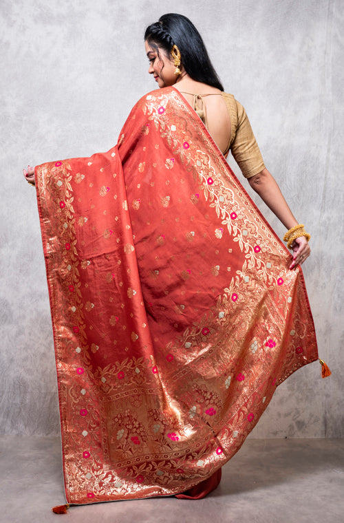 Morchari Pure Dola Silk Saree - Dark Mustard | Grocsy