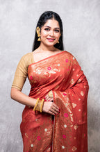 Morchari Pure Dola Silk Saree - Dark Mustard | Grocsy