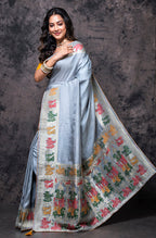 Morchari Pure Dola Silk Saree - Grey | Grocsy