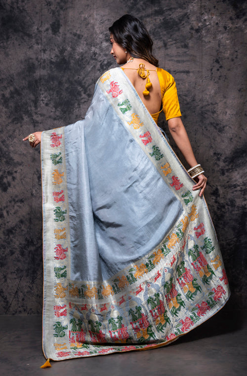 Morchari Pure Dola Silk Saree - Grey | Grocsy