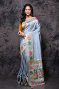 Morchari Pure Dola Silk Saree - Grey | Grocsy