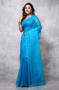 Morchari Organza Saree With Plain Blouse - Light Blue | Grocsy