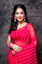 Morchari Organza Saree With Plain Blouse - Gajari | Grocsy