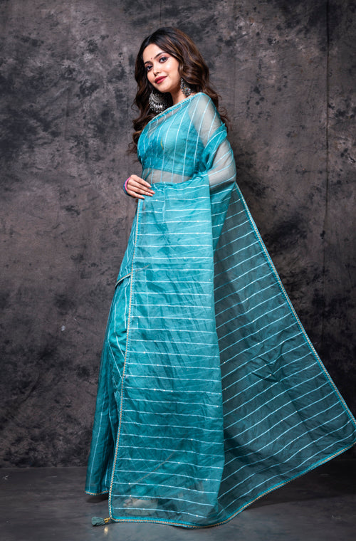 Morchari Organza Saree With Plain Blouse - Light Green | Grocsy