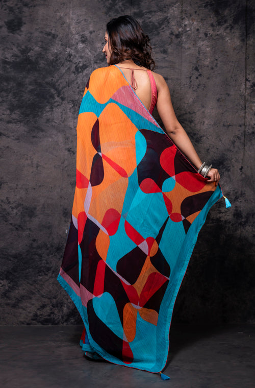 Morchari Georgette Saree With Digital Print - Multicolor | Grocsy