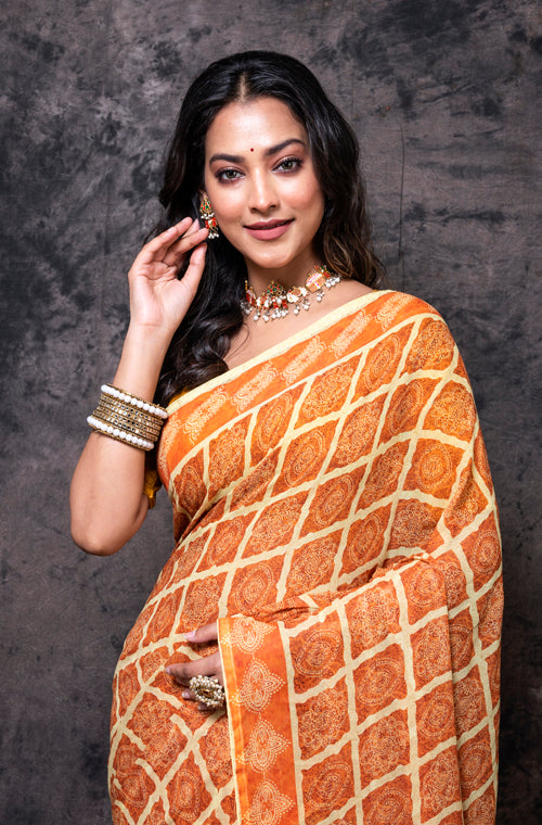 Morchari Georgette Saree With Digital Print - Multicolor | Grocsy