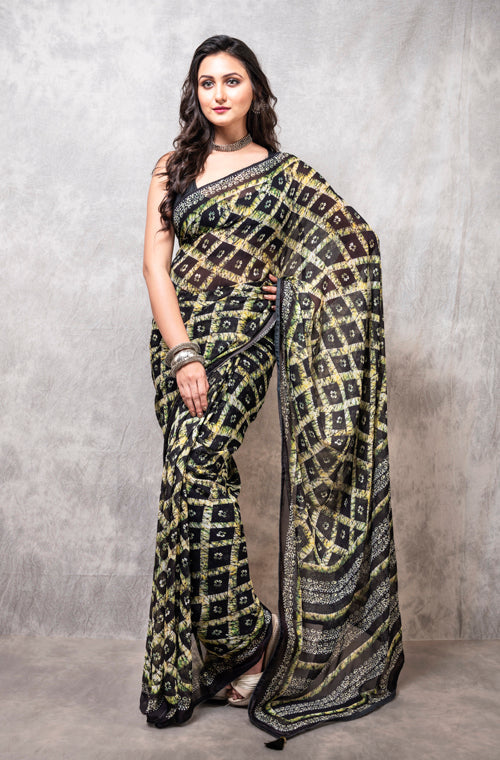 Morchari Georgette Saree With Digital Print - Multicolour | Grocsy