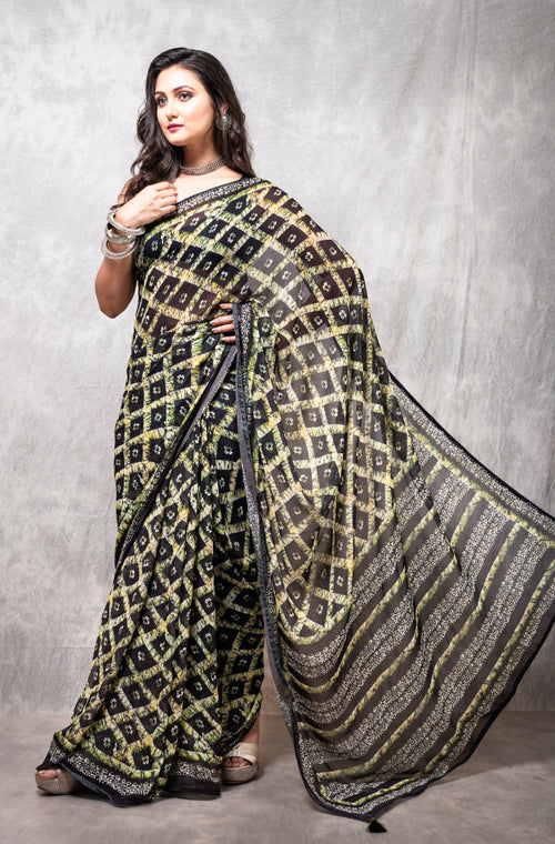 Morchari Georgette Saree With Digital Print - Multicolour | Grocsy