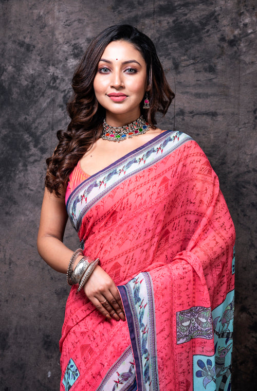 Morchari Georgette Saree With Digital Print - Multicolour | Grocsy
