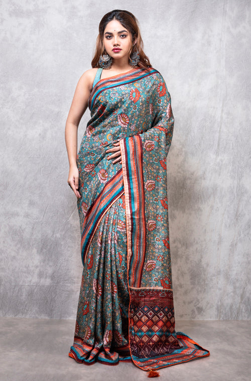 Morchari Pure Russian Silk Saree Digital Print - Multicolour | Grocsy