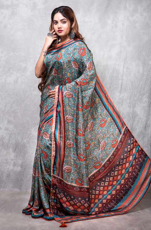 Morchari Pure Russian Silk Saree Digital Print - Multicolour | Grocsy