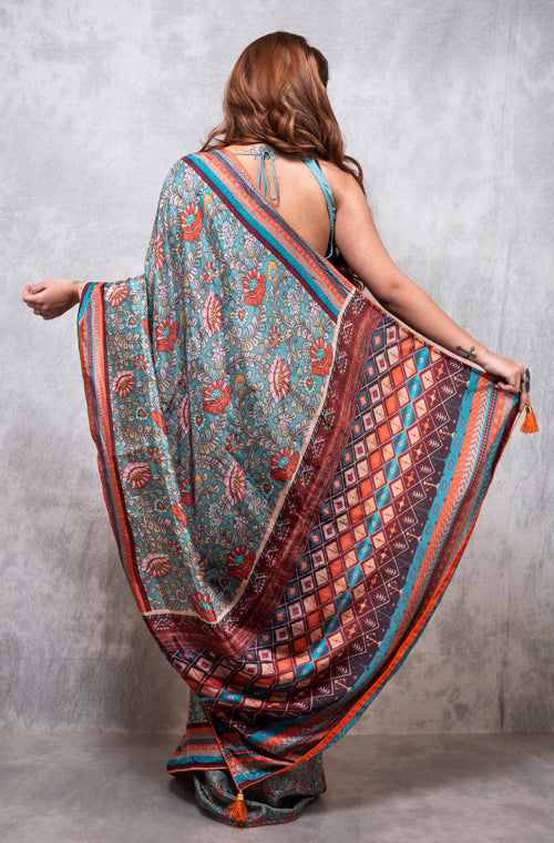 Morchari Pure Russian Silk Saree Digital Print - Multicolour | Grocsy
