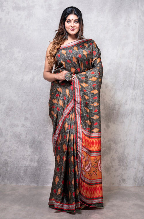 Morchari Pure Russian Silk Saree Digital Print - Multicolour | Grocsy