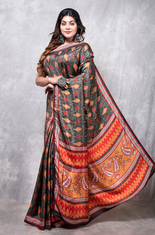 Morchari Pure Russian Silk Saree Digital Print - Multicolour | Grocsy