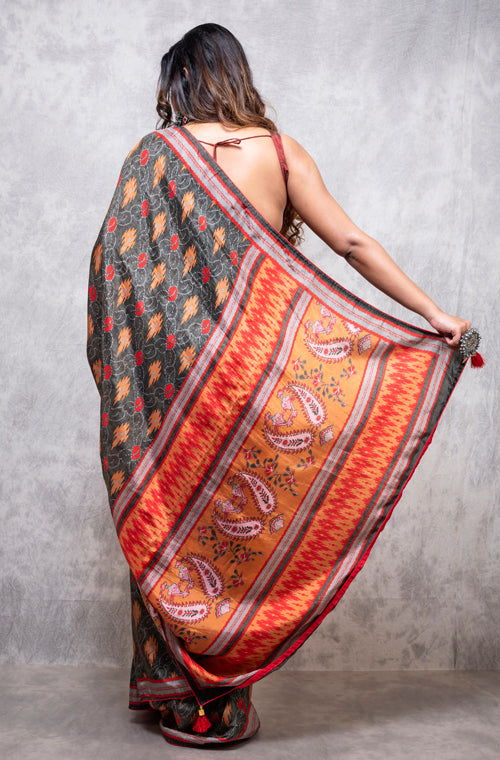 Morchari Pure Russian Silk Saree Digital Print - Multicolour | Grocsy