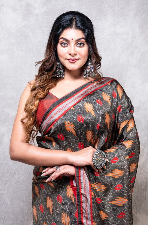 Morchari Pure Russian Silk Saree Digital Print - Multicolour | Grocsy