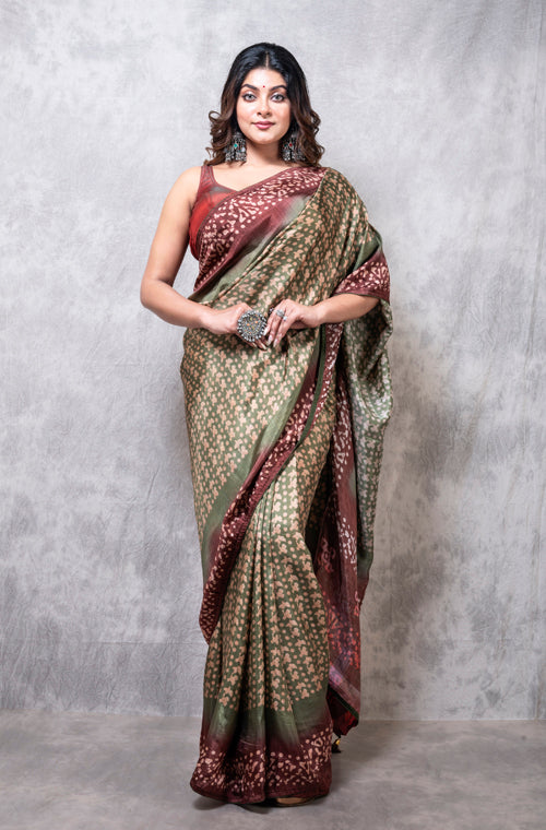 Morchari Pure Russian Silk Saree Digital Print - Multicolour | Grocsy