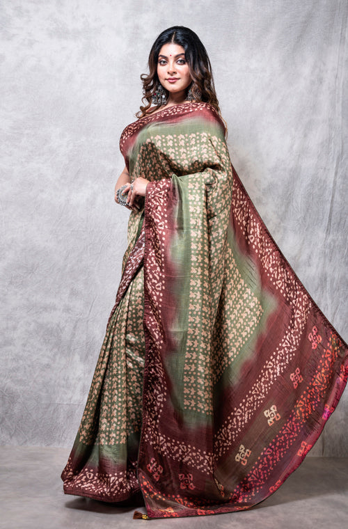 Morchari Pure Russian Silk Saree Digital Print - Multicolour | Grocsy