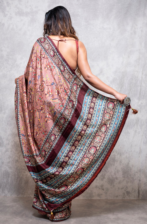 Morchari Pure Russian Silk Saree Digital Print - Multicolour | Grocsy