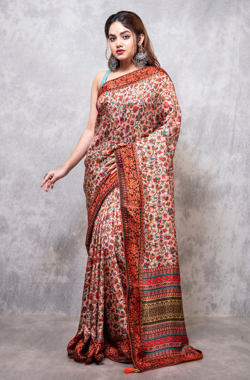 Morchari Pure Russian Silk Saree Digital Print - Multicolour | Grocsy