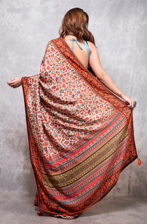 Morchari Pure Russian Silk Saree Digital Print - Multicolour | Grocsy