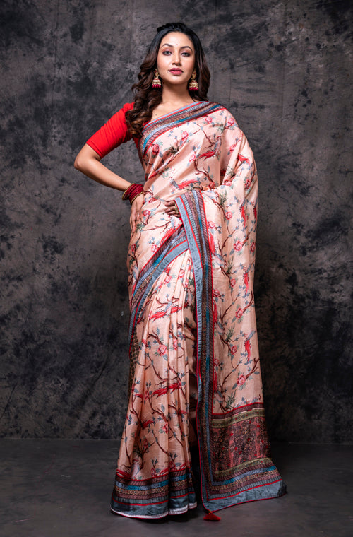Morchari Pure Russian Silk Saree Digital Print - Multicolour | Grocsy