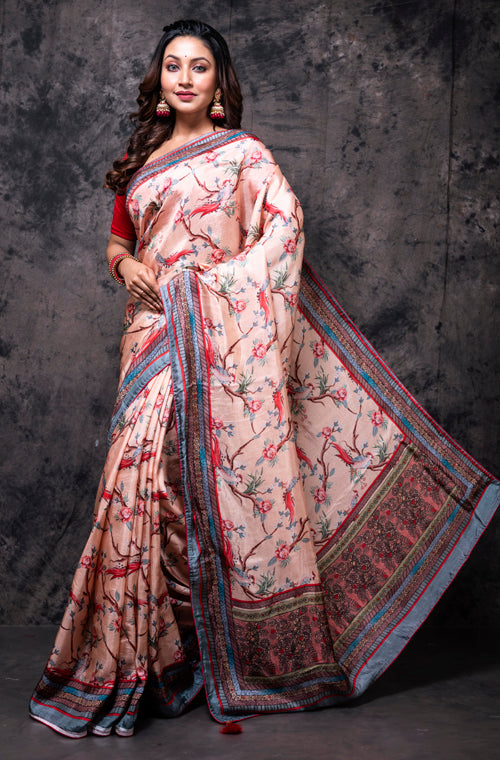Morchari Pure Russian Silk Saree Digital Print - Multicolour | Grocsy