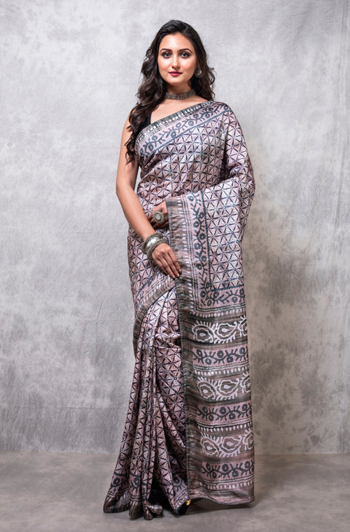 Morchari Pure Russian Silk Saree Digital Print - Multicolour | Grocsy