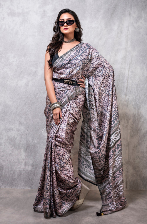 Morchari Pure Russian Silk Saree Digital Print - Multicolour | Grocsy