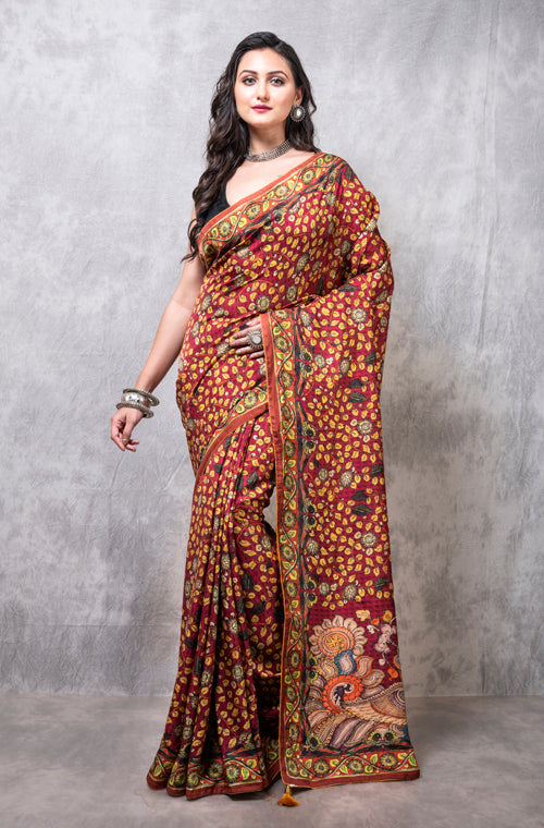 Morchari Pure Dola Silk Saree Digital Print - Multicolour | Grocsy
