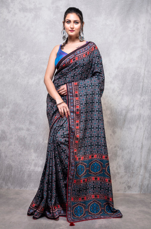 Morchari Pure Dola Silk Saree Digital Print - Multicolour | Grocsy