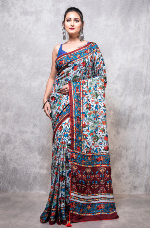 Morchari Pure Dola Silk Saree Digital Print - Multicolour | Grocsy