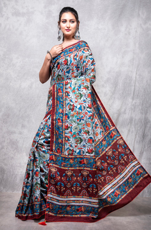 Morchari Pure Dola Silk Saree Digital Print - Multicolour | Grocsy